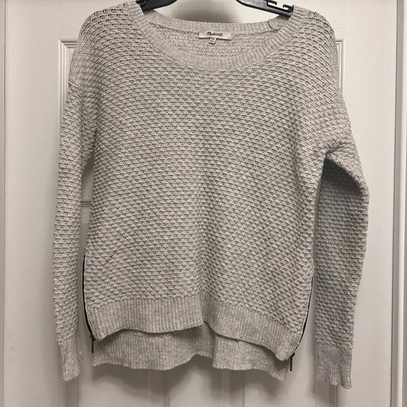 Madewell XXS Landmark Textured Sweater Crewneck Side Zipper Pullover Gray - Picture 2 of 6